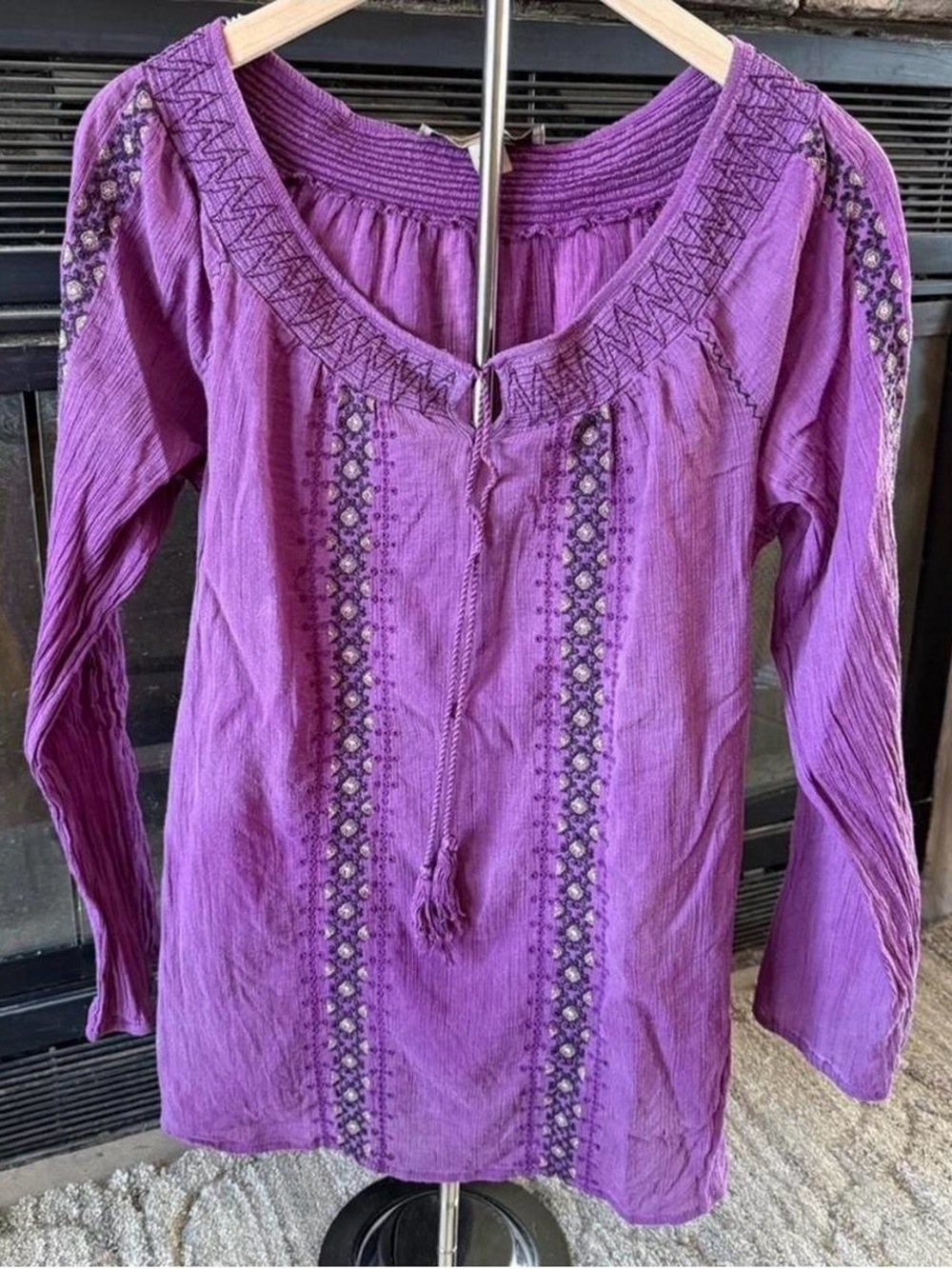 Women's Nine West Purple Embroidered Boho Top